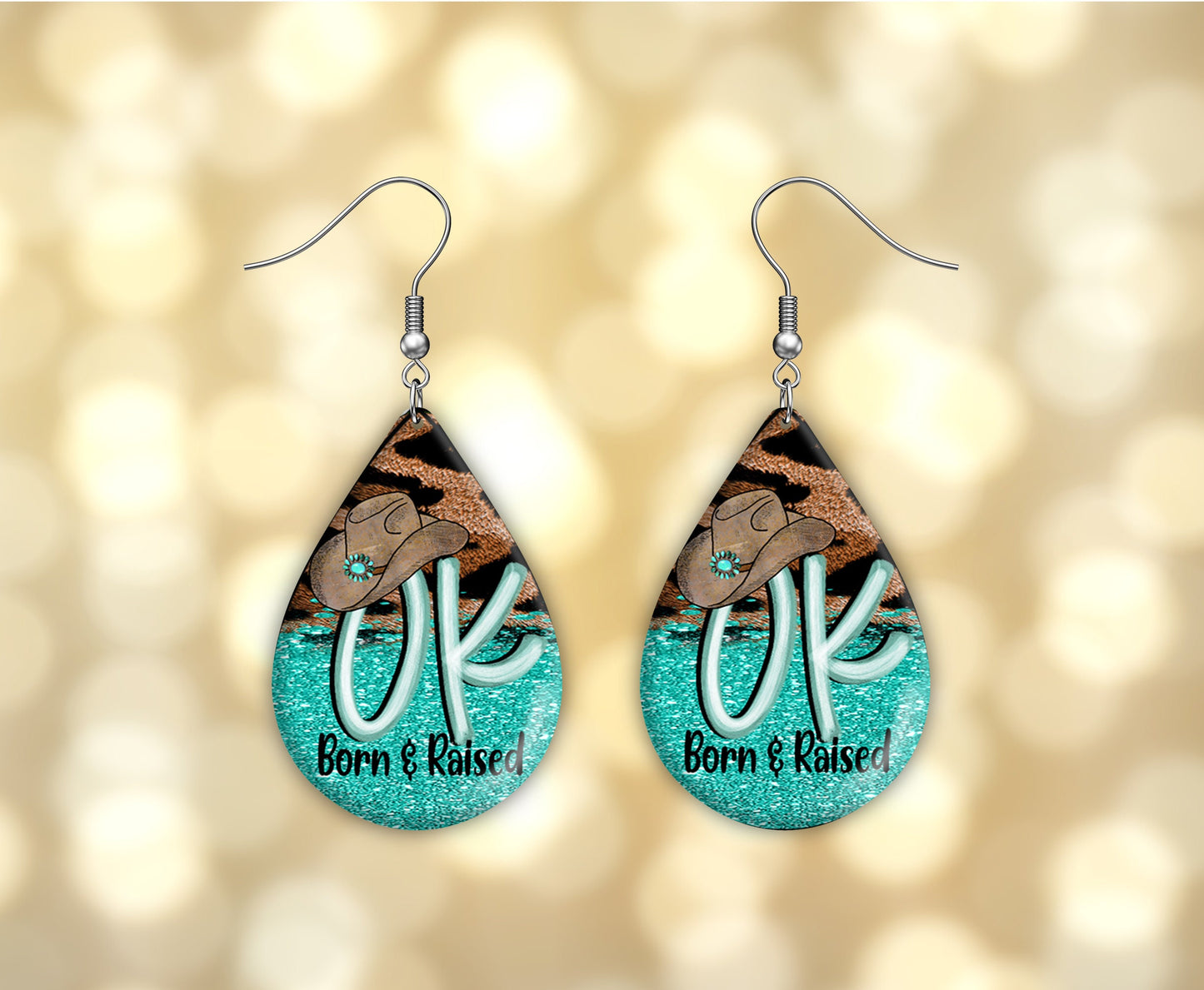 Oklahoma Born and Raised Earrings, Teardrop Dangle Printed Earrings Jewelry Handmade