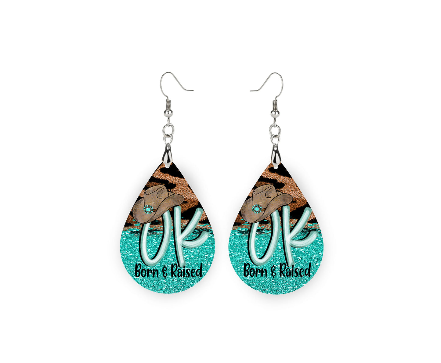 Oklahoma Born and Raised Earrings, Teardrop Dangle Printed Earrings Jewelry Handmade