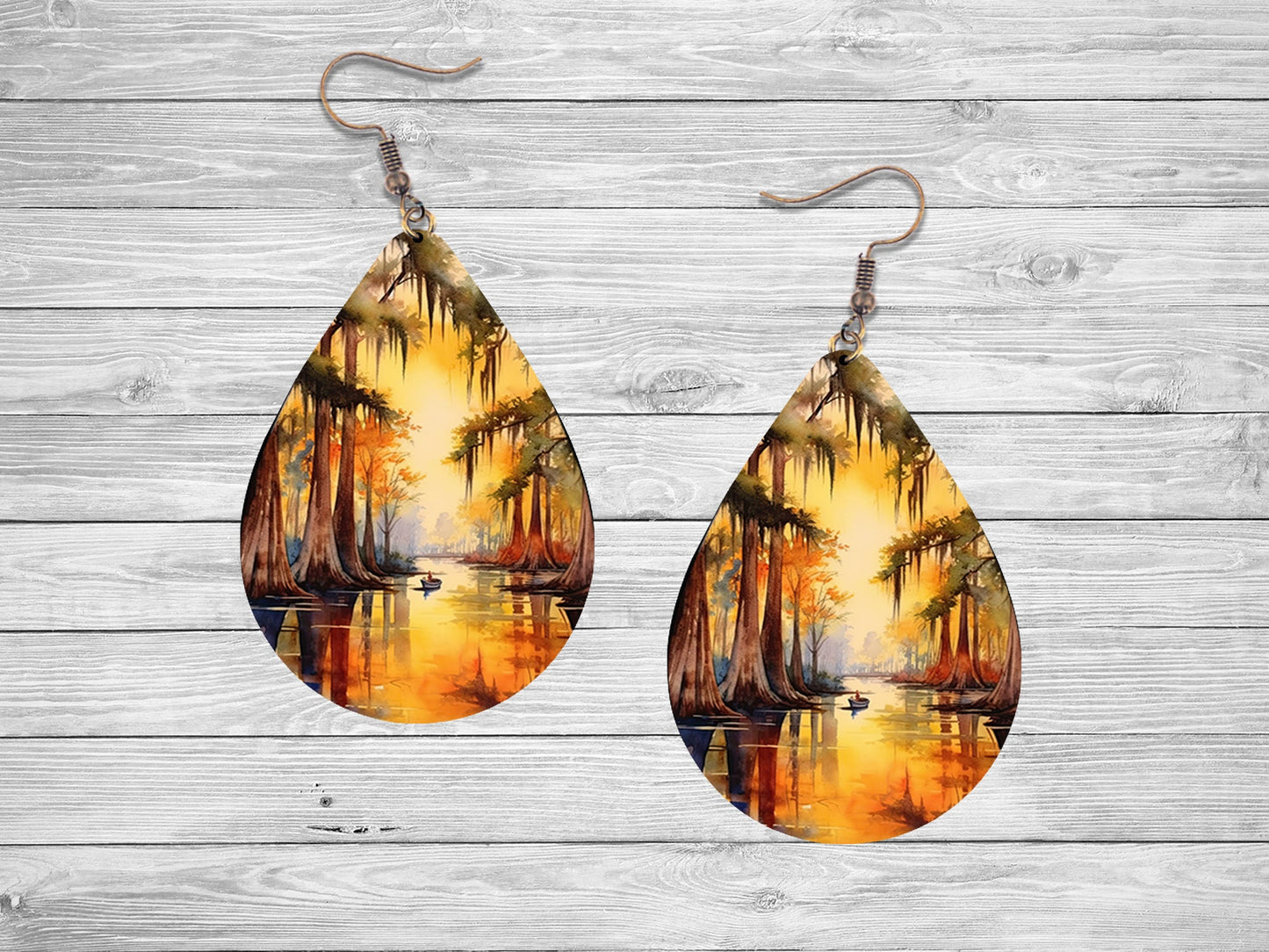 Bayou Country  Earrings, Teardrop Dangle Printed Earrings Jewelry Handmade