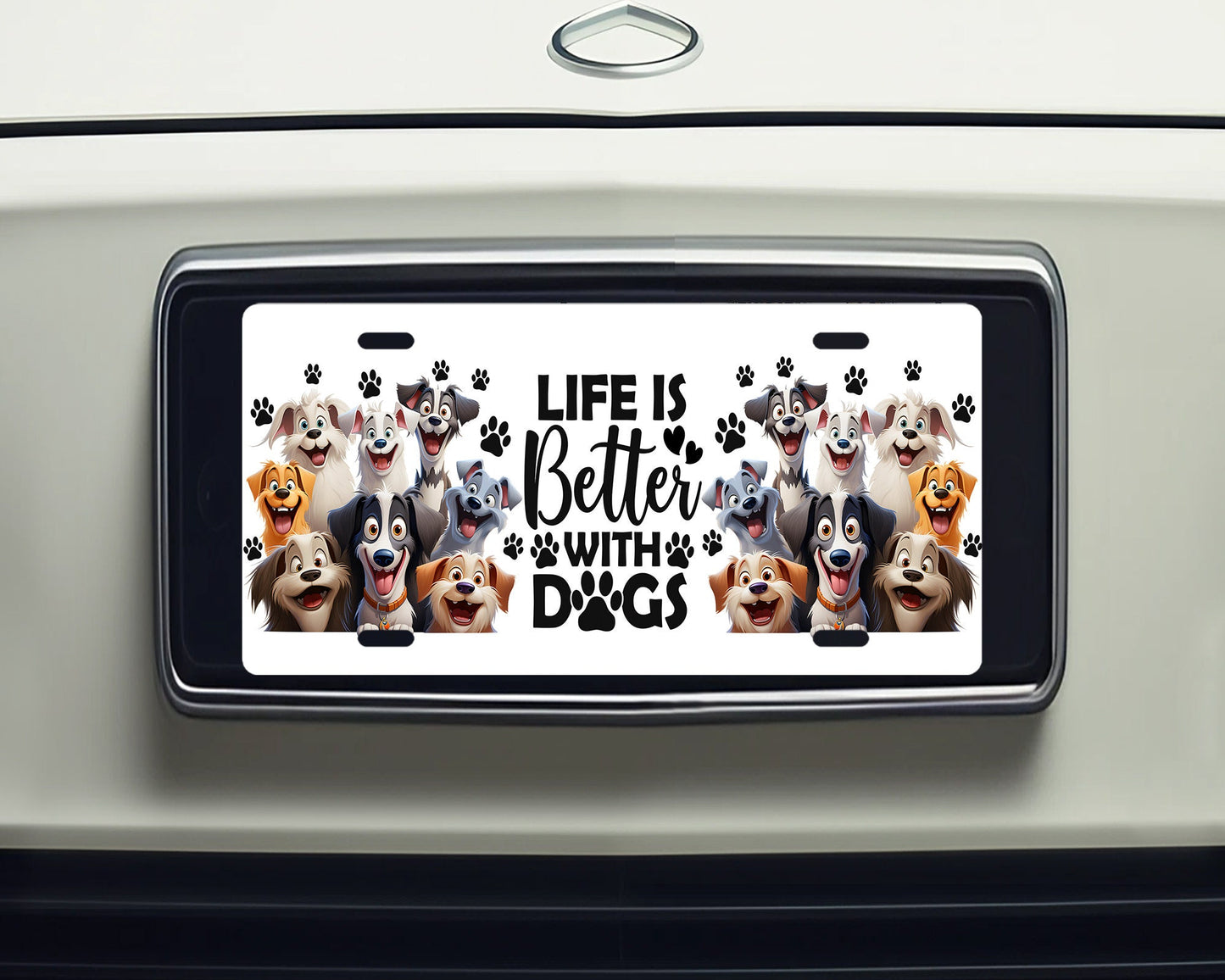 Life is Better With Dogs Cartoon Vanity Decorative Front License Plate Cute Car License Plate Aluminum Metal Plate