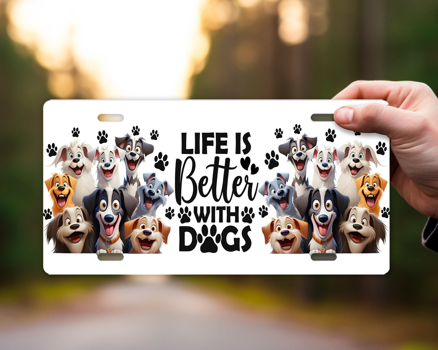 Life is Better With Dogs Cartoon Vanity Decorative Front License Plate Cute Car License Plate Aluminum Metal Plate