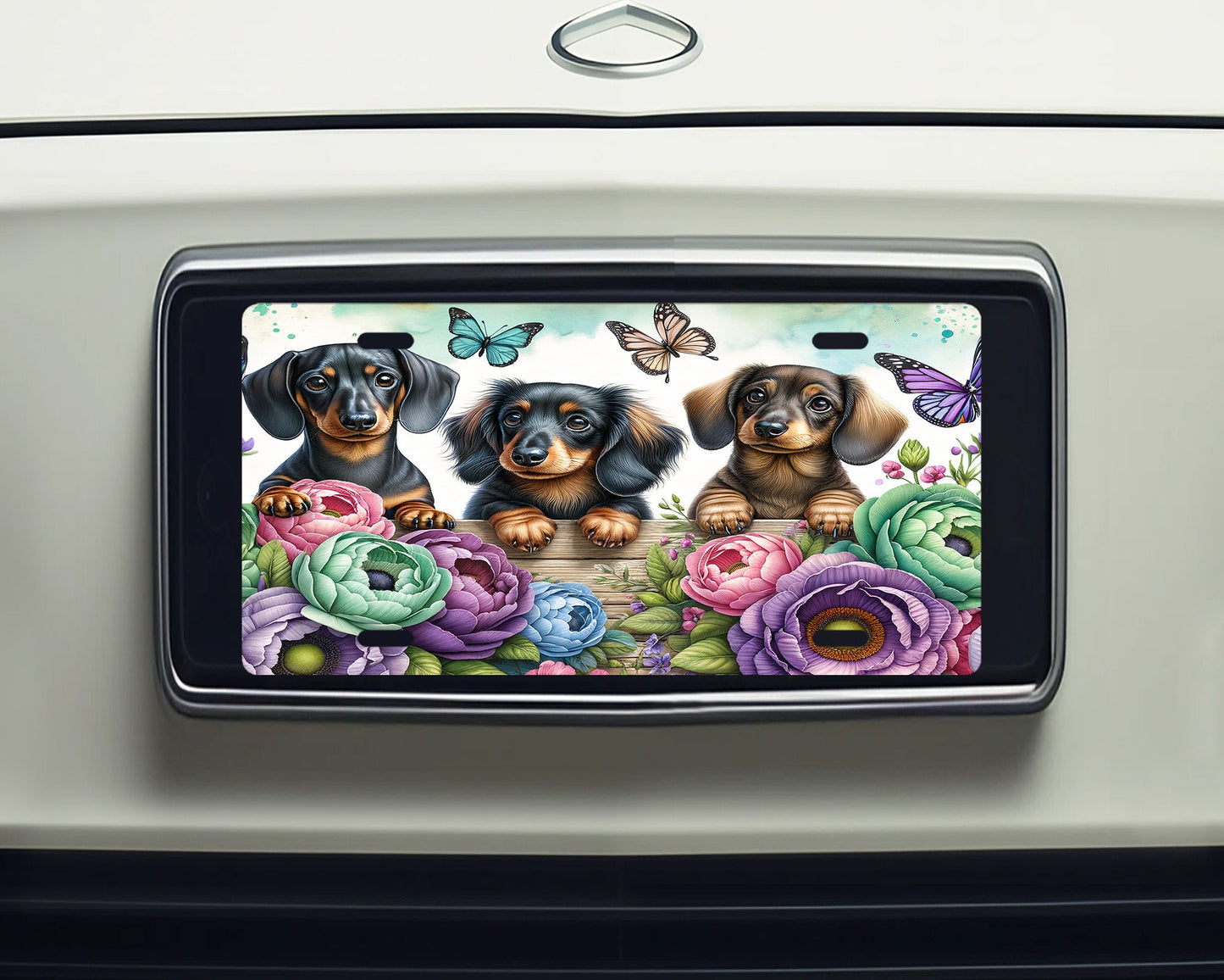 Wiener Dogs with Flowers Vanity Decorative Front License Plate Cute Car License Plate Aluminum Metal Plate