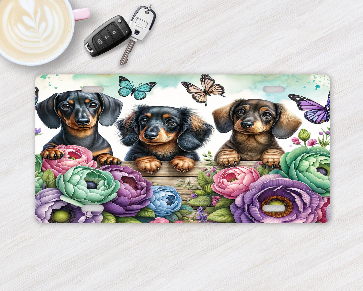 Wiener Dogs with Flowers Vanity Decorative Front License Plate Cute Car License Plate Aluminum Metal Plate