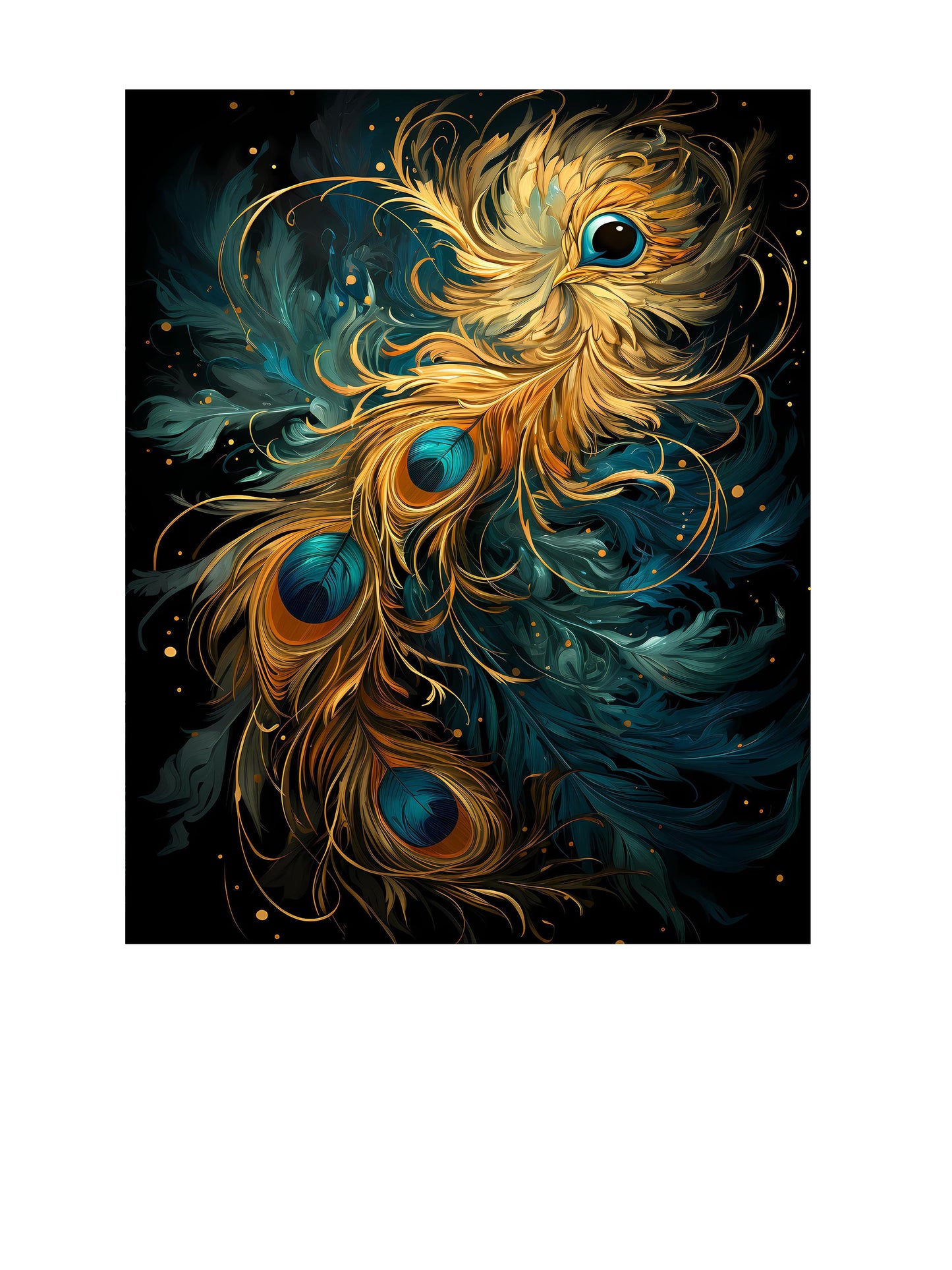 16x20 Golden Peacock Feather Wall Art Canvas Print