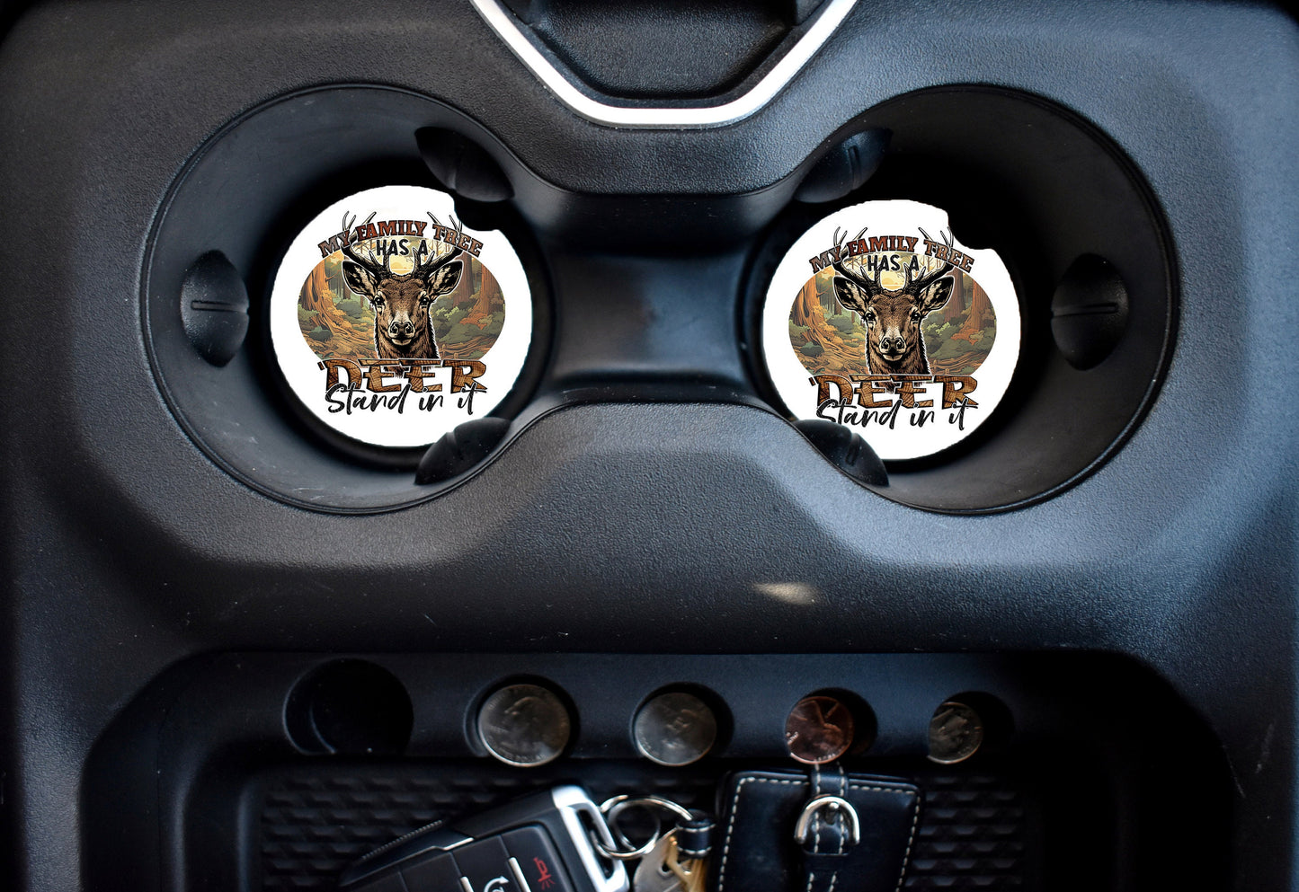 Set of 2 My Family Tree has a Deer Stand in It Sandstone Car Coasters, Car Accessory