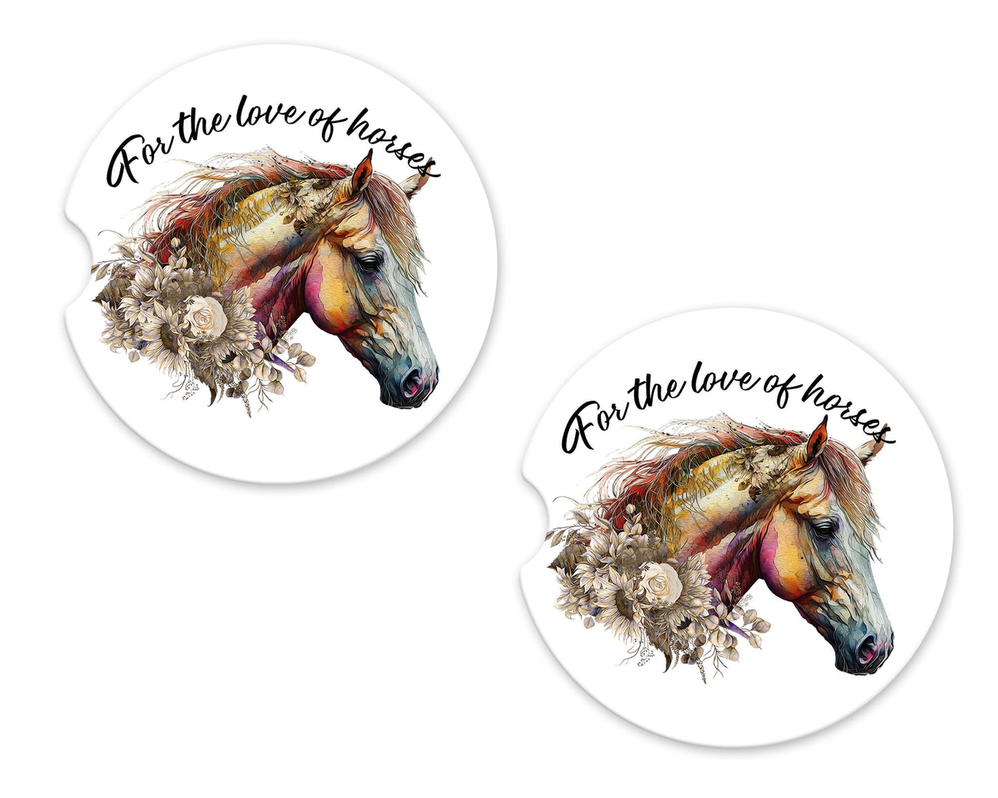 Set of 2 For the Love of Horses Sandstone Car Coasters, Car Accessory