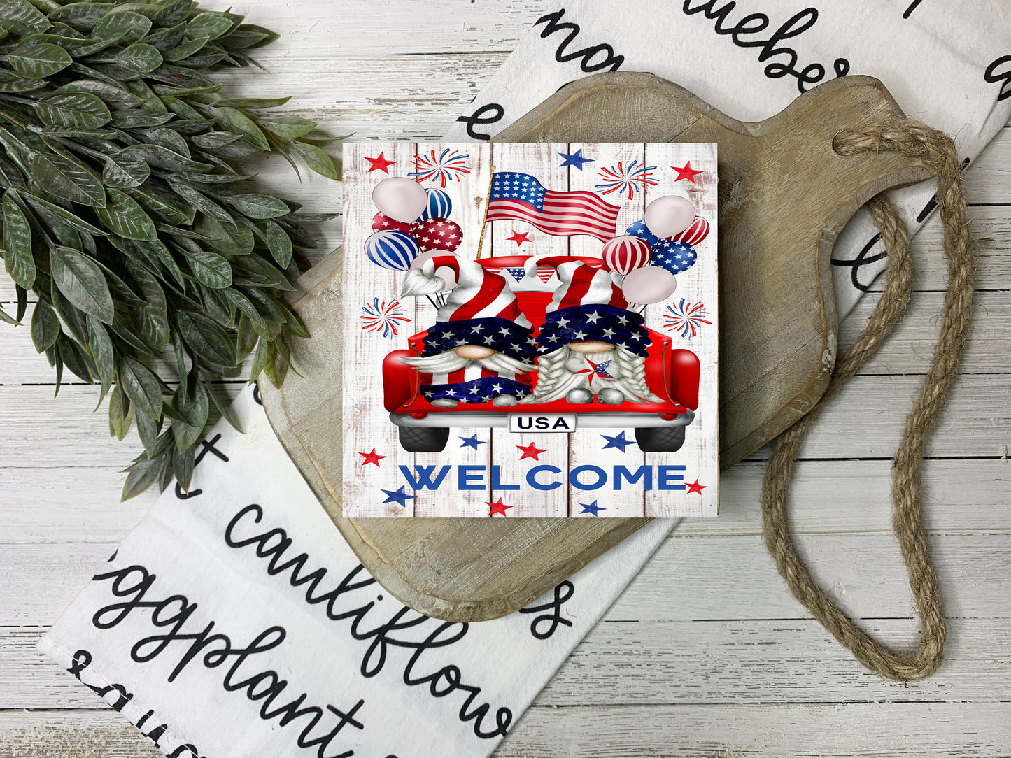 4th of July Gnome Welcome Printed Handmade Wood  Mini Sign