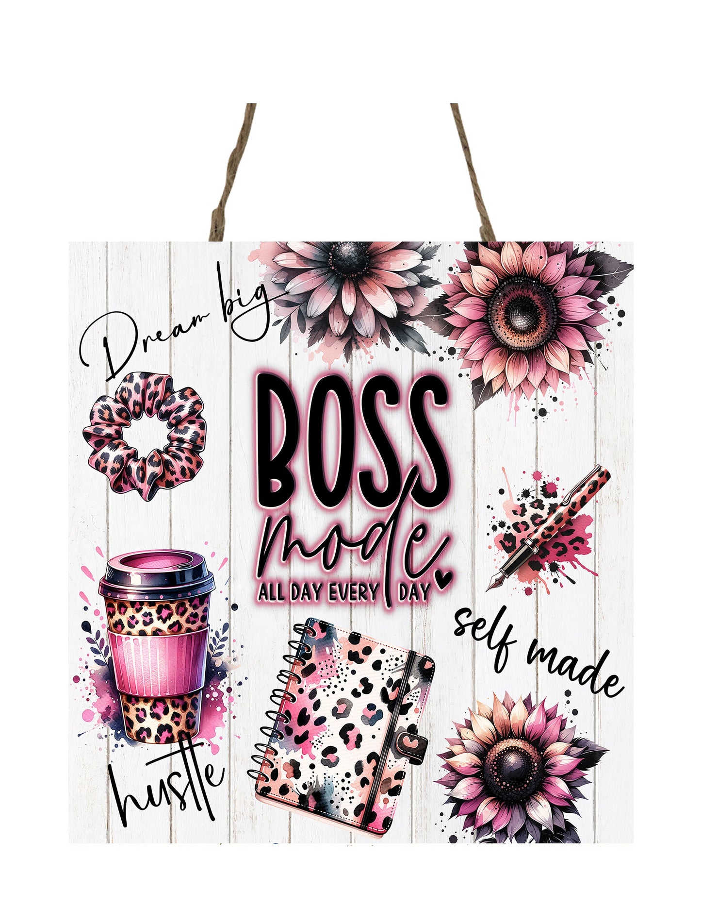 Boss Mode Hanging Wall Sign Wood Home Decor, Door Hanger, Wreath Sign