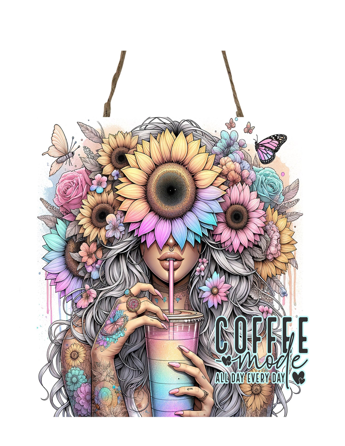 Coffee Mode Hanging Wall Sign Wood Home Decor, Door Hanger, Wreath Sign