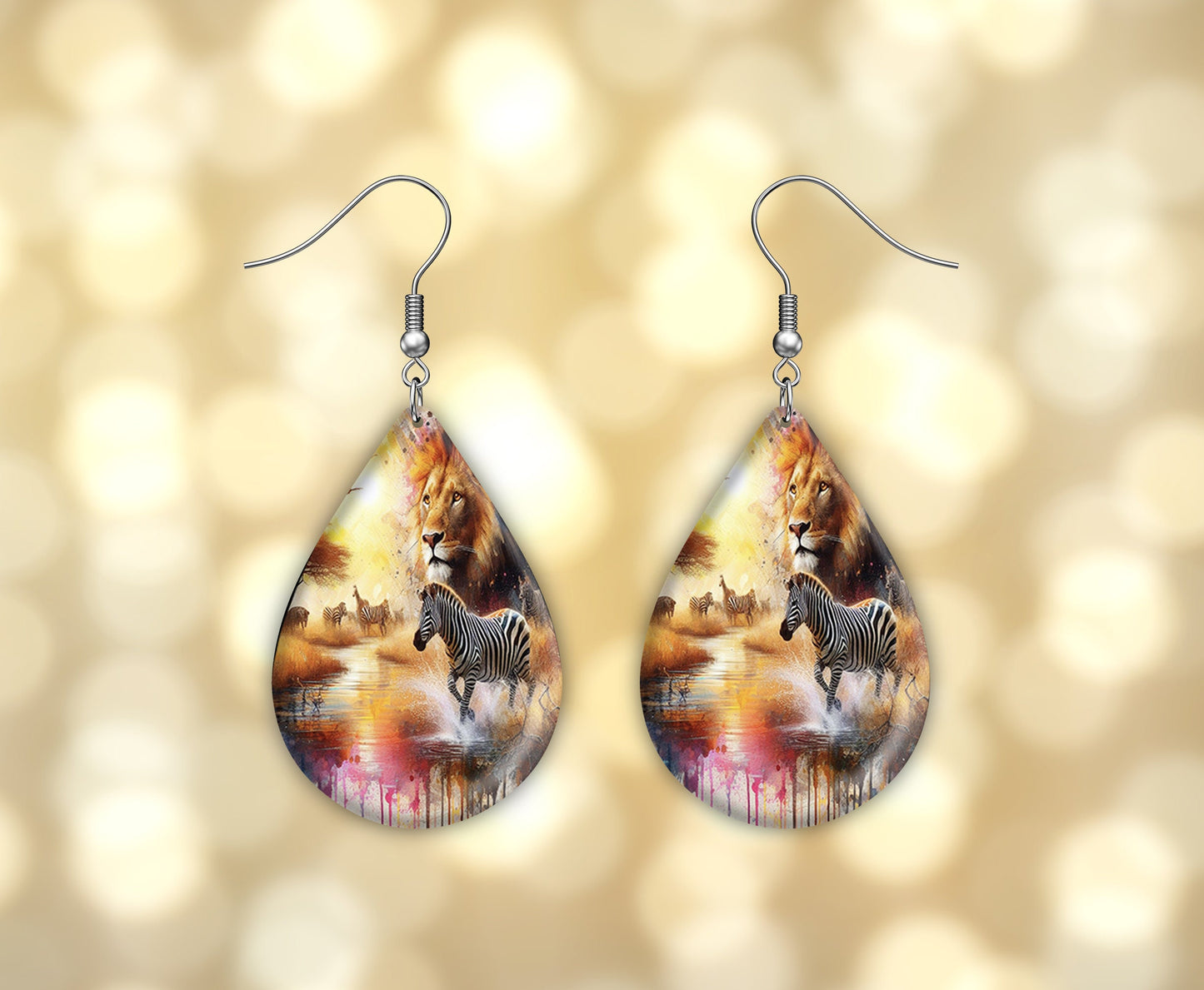 African Safari Print Earrings Print Tear Drop Wood Dangle Earrings Hypoallergenic Jewelry