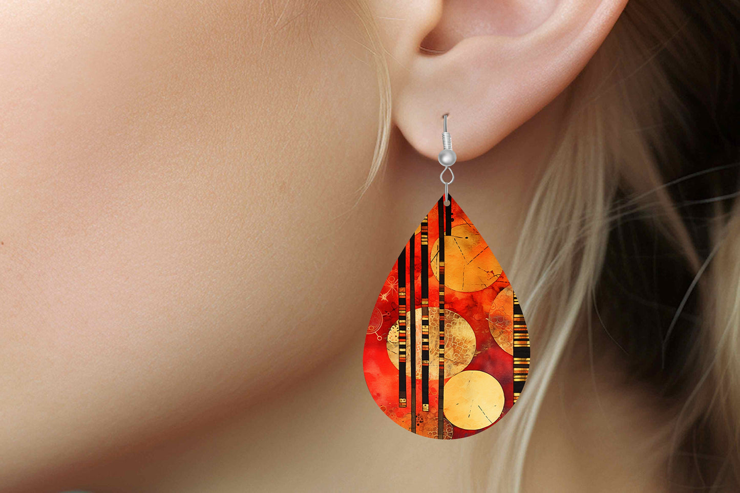 Chop Sticks Print Earrings Print Tear Drop Wood Dangle Earrings Hypoallergenic Jewelry