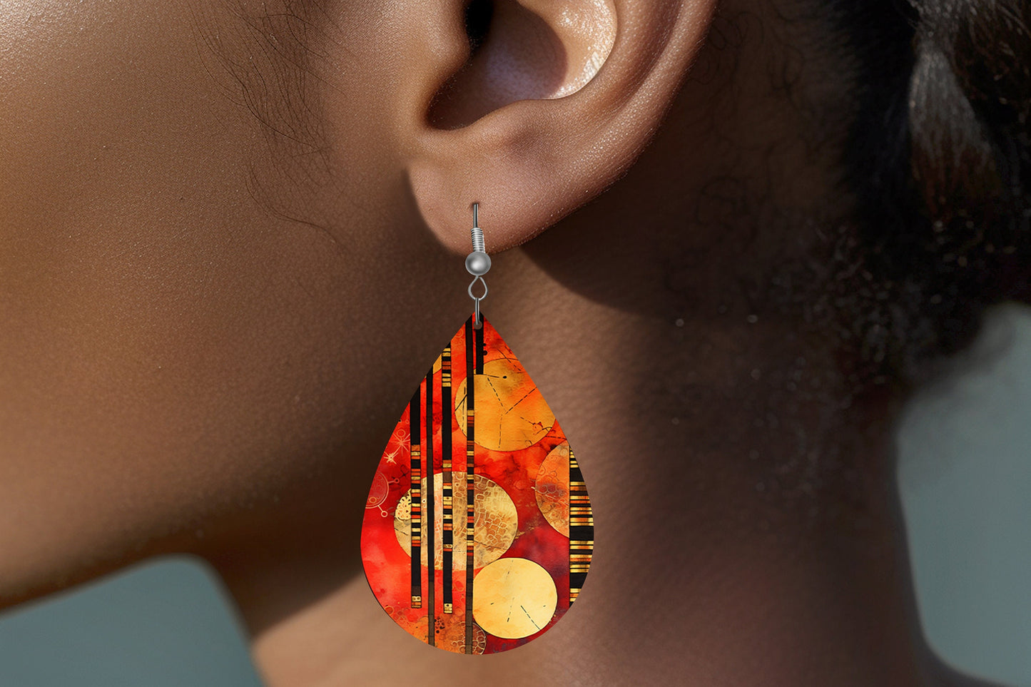 Chop Sticks Print Earrings Print Tear Drop Wood Dangle Earrings Hypoallergenic Jewelry