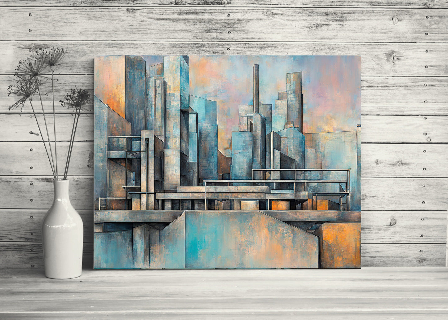 20x16 Abstract Cityscape Wall Art Canvas Print