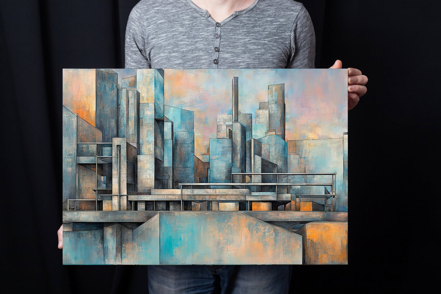 20x16 Abstract Cityscape Wall Art Canvas Print