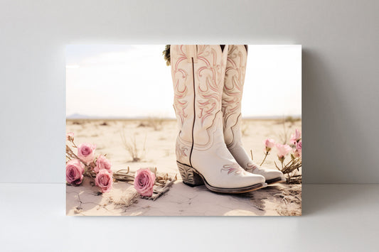 20x16 Boots and Roses Wall Art Canvas Print