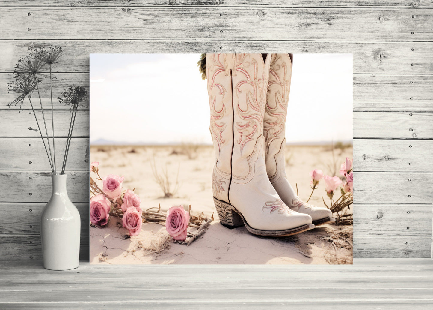 20x16 Boots and Roses Wall Art Canvas Print