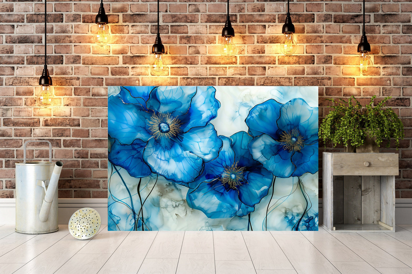 20x16 Blue Maribell Floral Wall Art Canvas Print