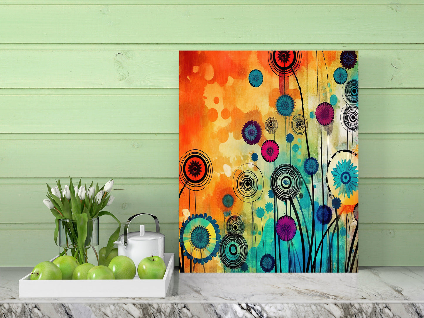 11x14 Bright Abstract Floral Wall Art Canvas Print