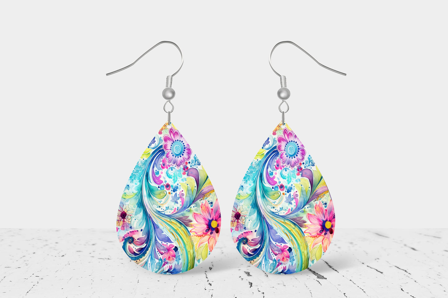 Elaina Paisley Print Earrings Tear Drop Wood Dangle Earrings Hypoallergenic Jewelry