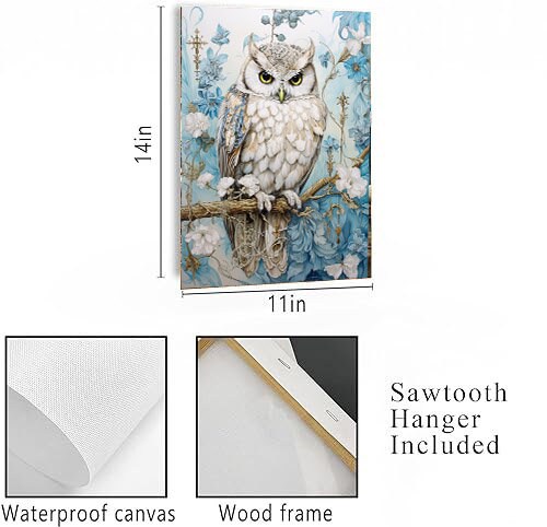 11x14 Owl on Blue Wall Art Canvas Print