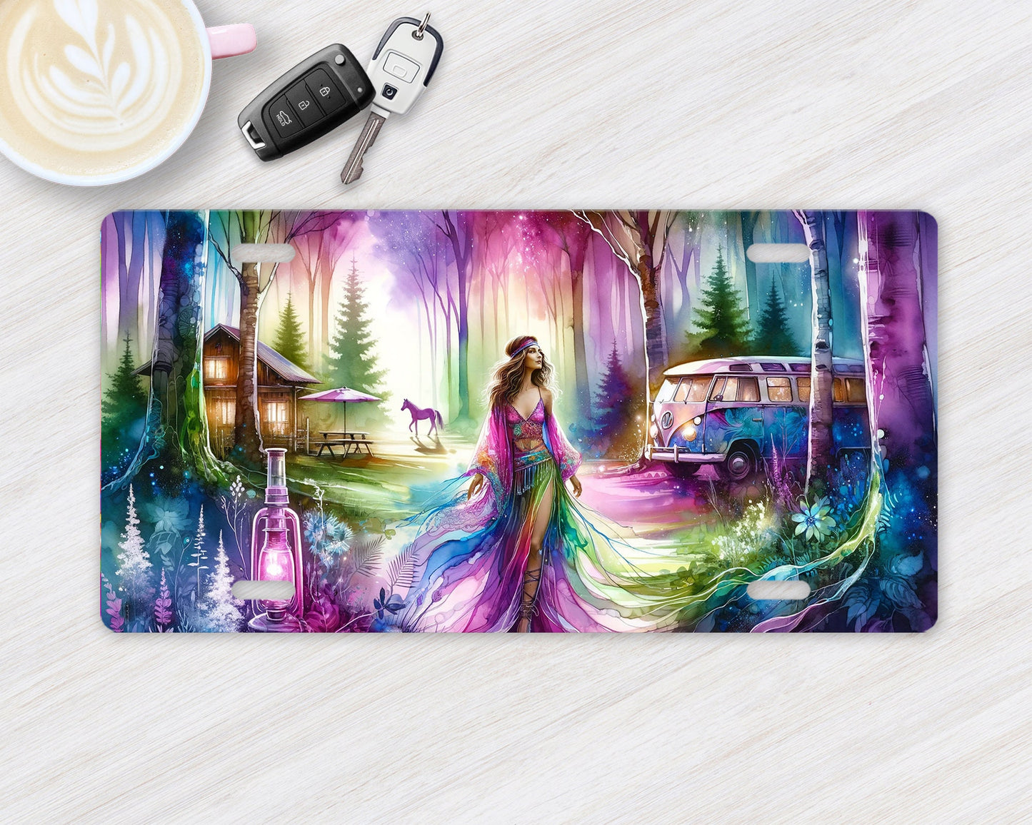 Vanity Front License Plate, Rainbow Hippie Girl Aluminum Vanity License Plate Car Accessory Decorative Front Plate