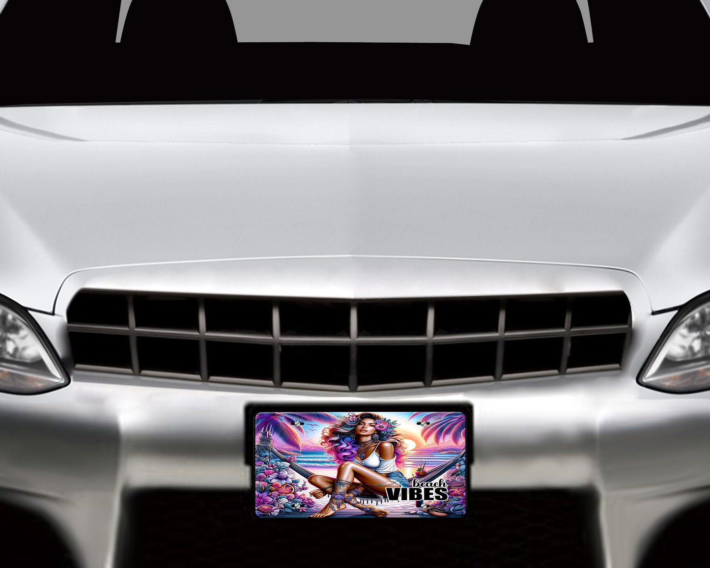 Vanity Front License Plate, Beach Vibes Girl Aluminum License Plate Car Accessory Decorative Front Plate