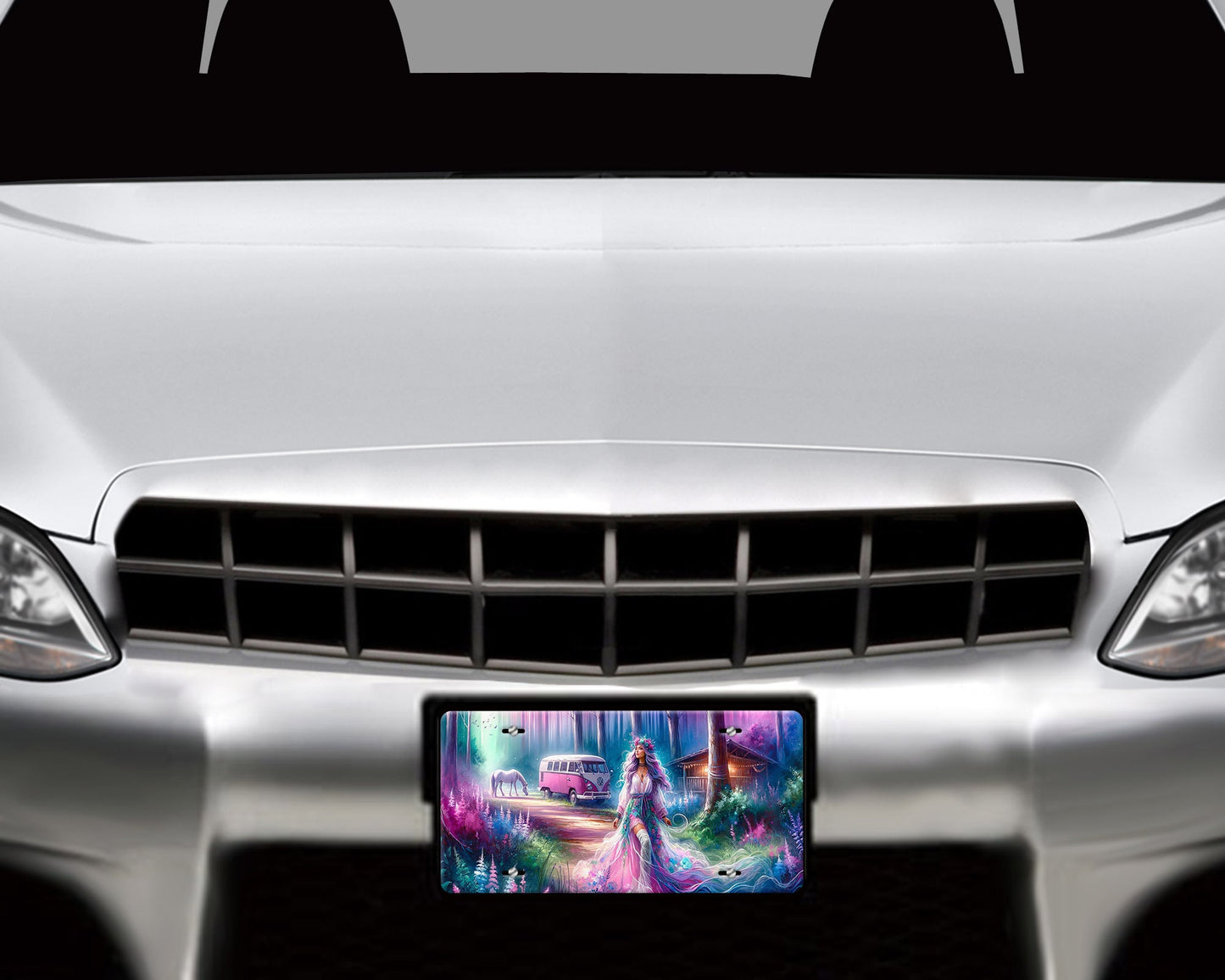 Vanity Front License Plate, Beautiful Hippie Girl Aluminum License Plate Car Accessory Decorative Front Plate