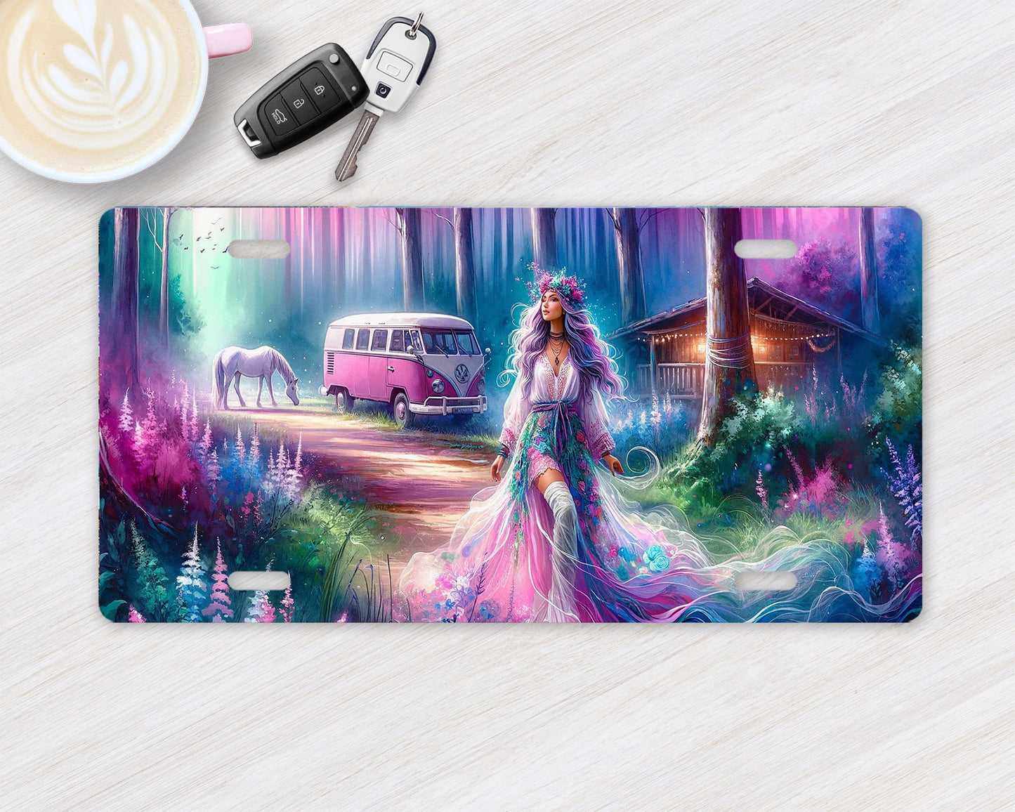 Vanity Front License Plate, Beautiful Hippie Girl Aluminum License Plate Car Accessory Decorative Front Plate