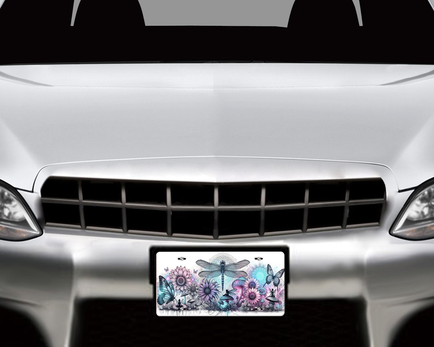 Vanity Front License Plate, Dragonfly and Fairies Aluminum License Plate Car Accessory Decorative Front Plate