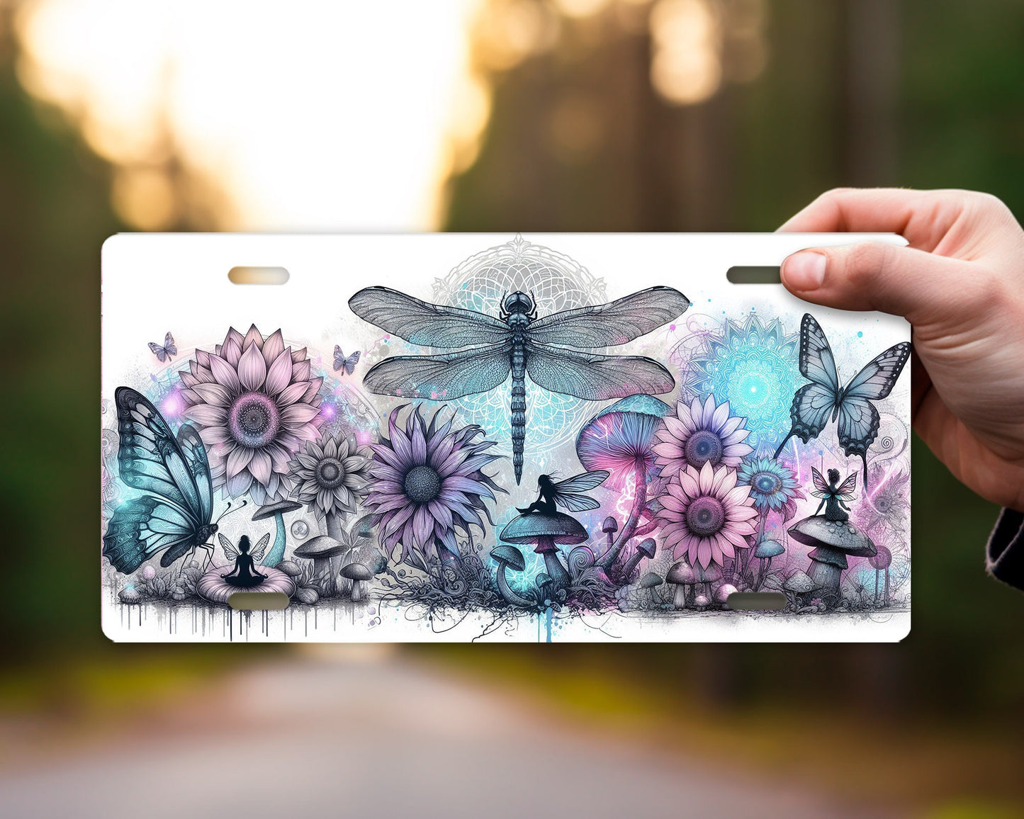 Vanity Front License Plate, Dragonfly and Fairies Aluminum License Plate Car Accessory Decorative Front Plate