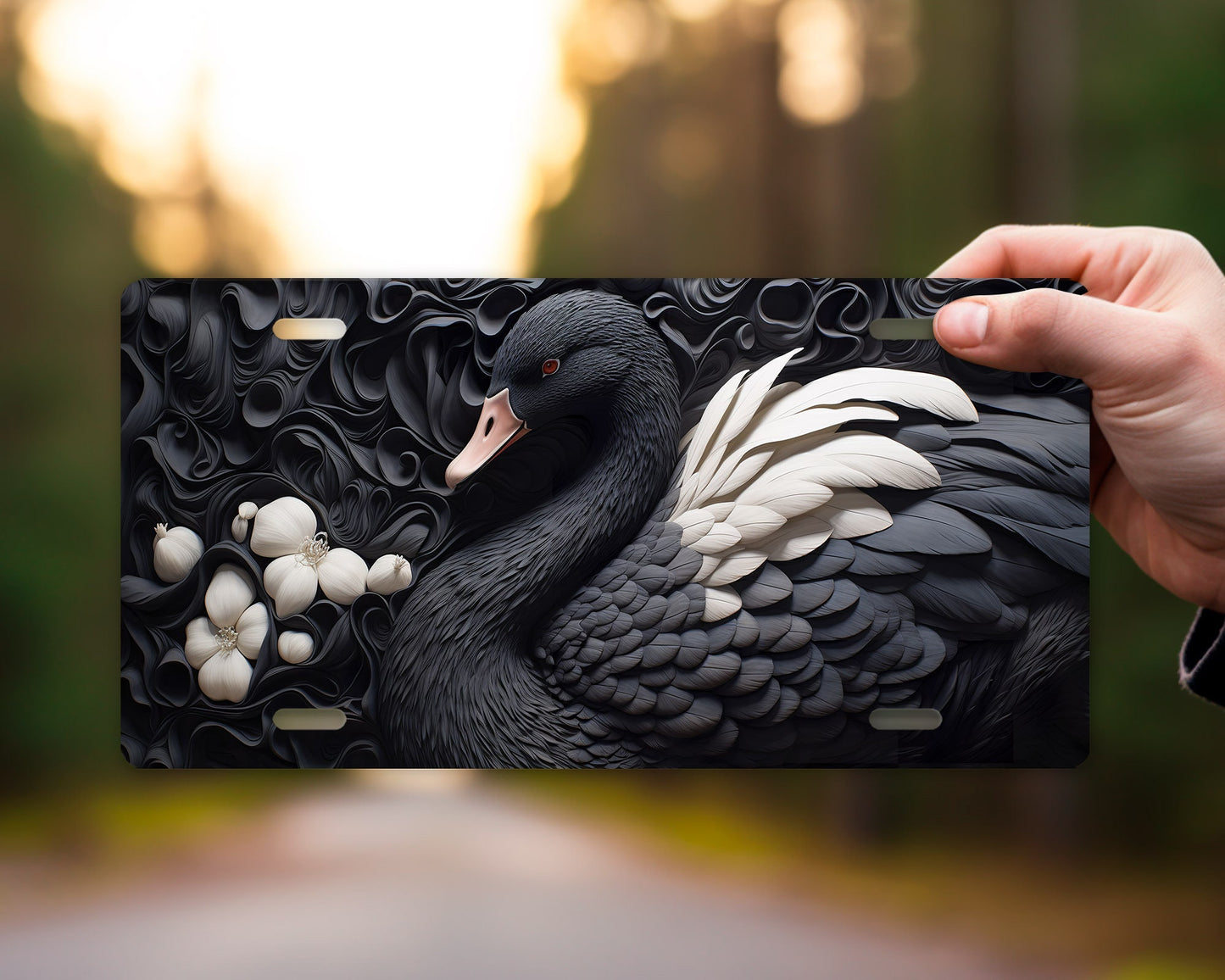 Black Swan Vanity Decorative Front License Plate Cute Car License Plate Aluminum Metal Plate