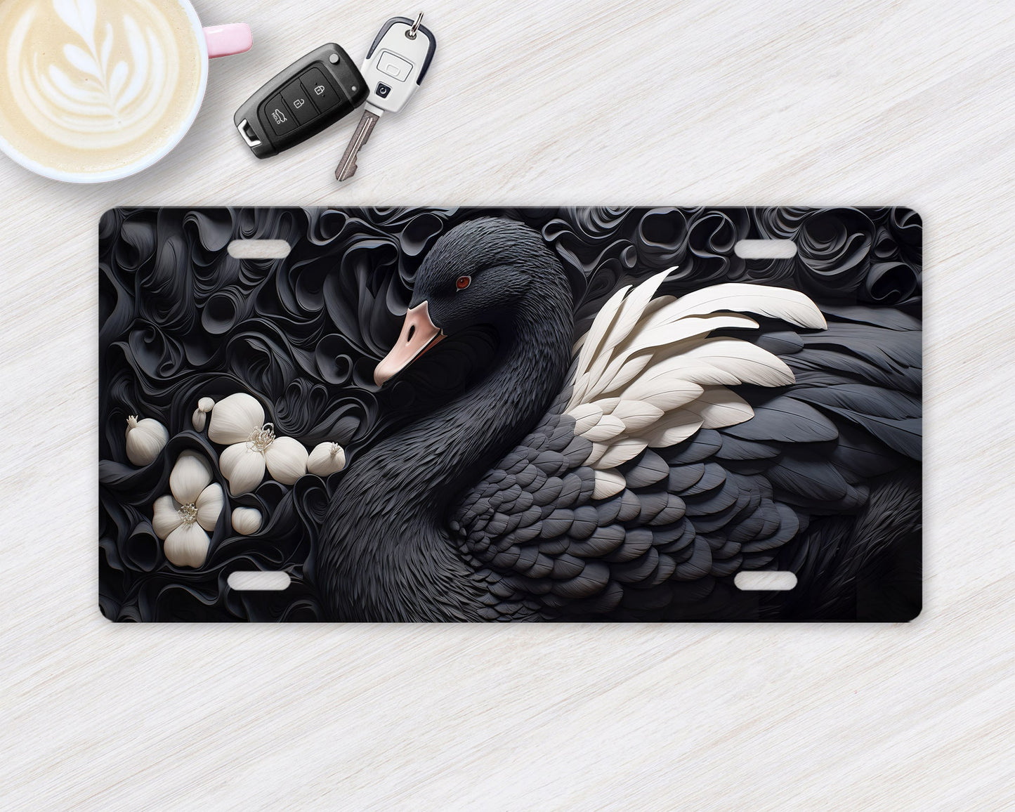 Black Swan Vanity Decorative Front License Plate Cute Car License Plate Aluminum Metal Plate