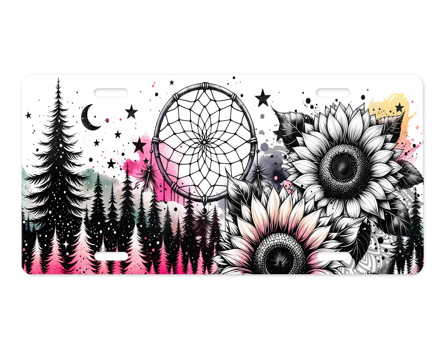 Sunflowers and Dream Catcher Vanity Decorative Front License Plate Cute Car License Plate Aluminum Metal Plate