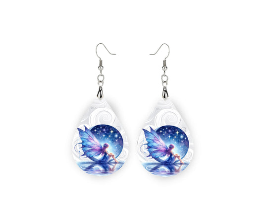 New Release Blue Moon Fairy Tear Drop Wood Dangle Earrings Hypoallergenic Jewelry