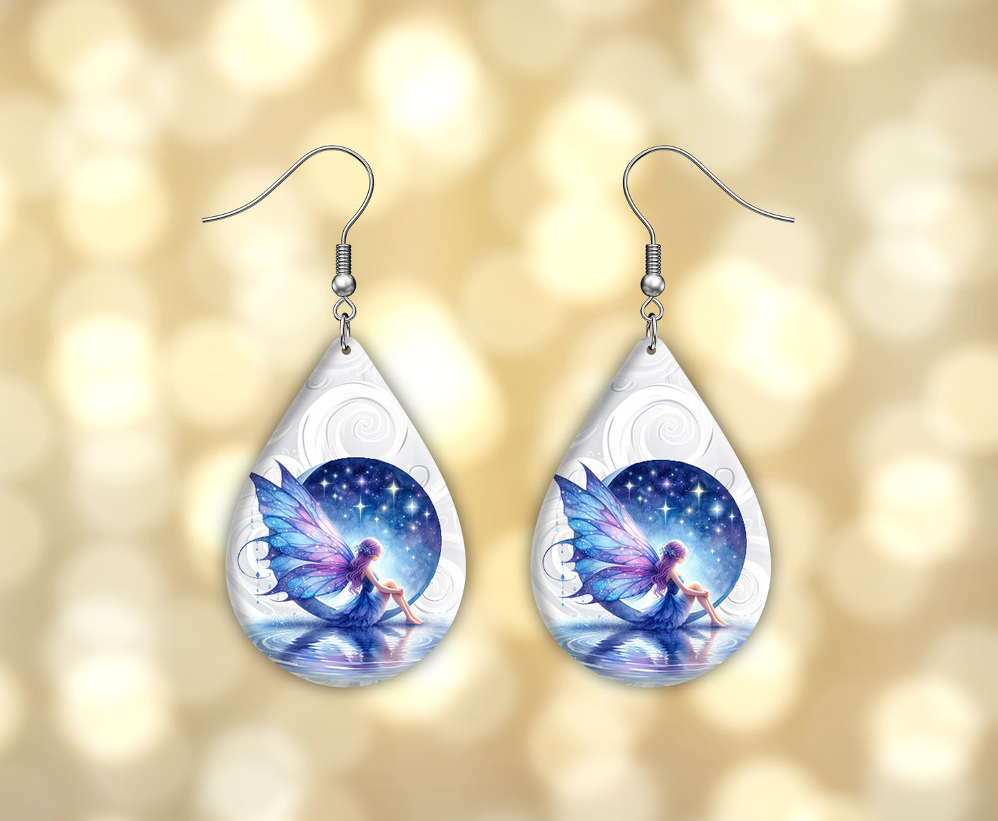 New Release Blue Moon Fairy Tear Drop Wood Dangle Earrings Hypoallergenic Jewelry