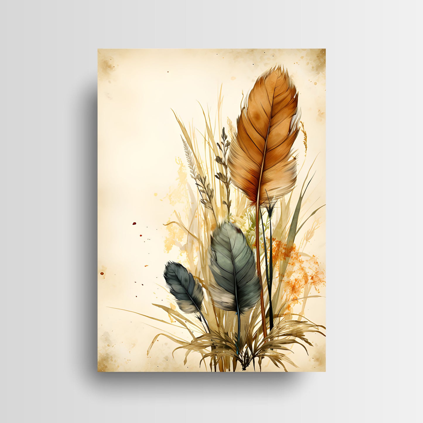 11x14 Brown and Blue Feathers Wall Art Canvas Print