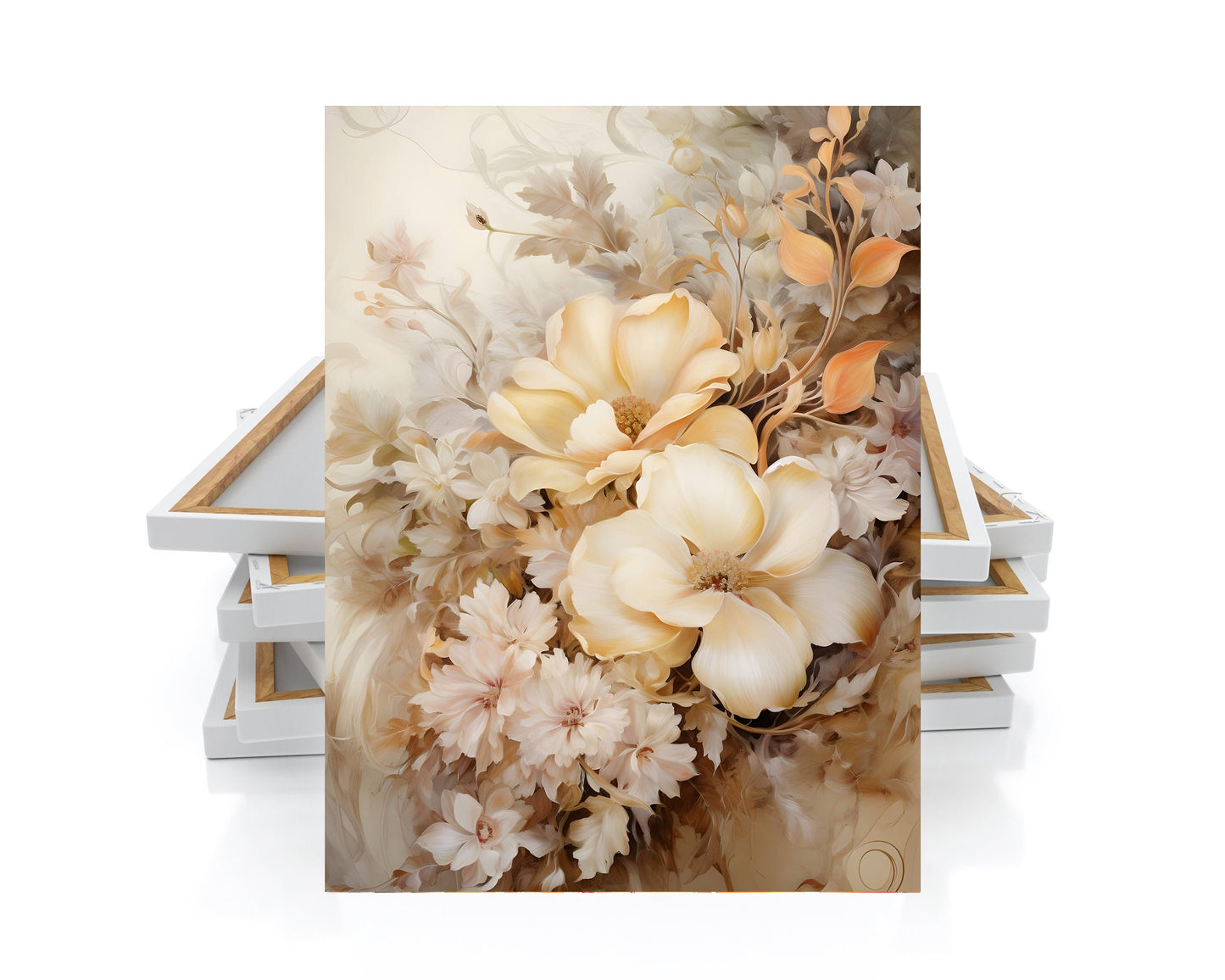 11x14 Cream Flowers Wall Art Canvas Print