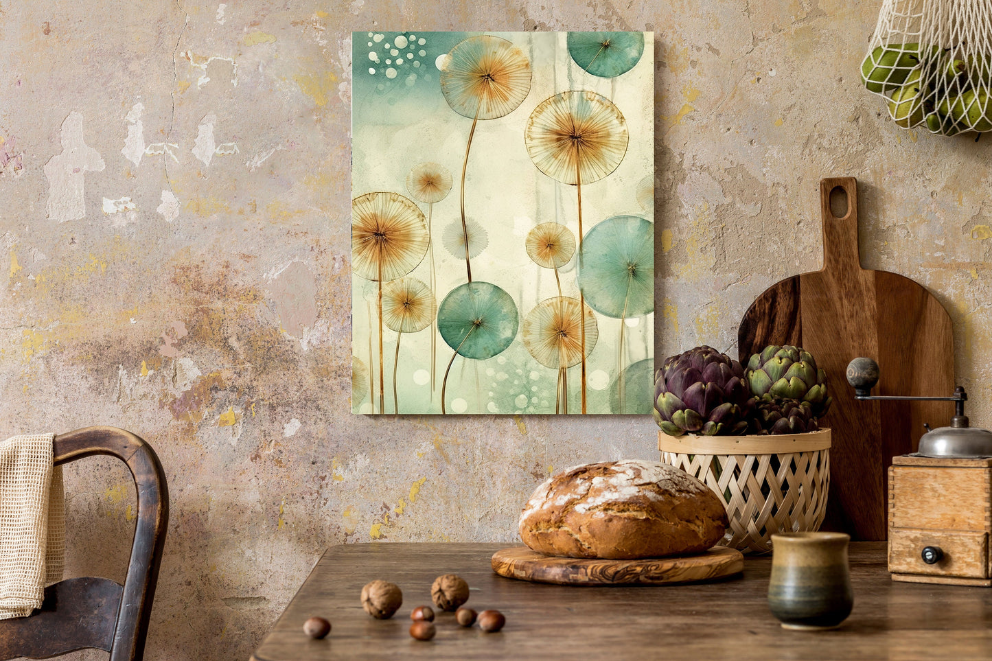 11x14 Green Dandelion Wall Art Canvas Print