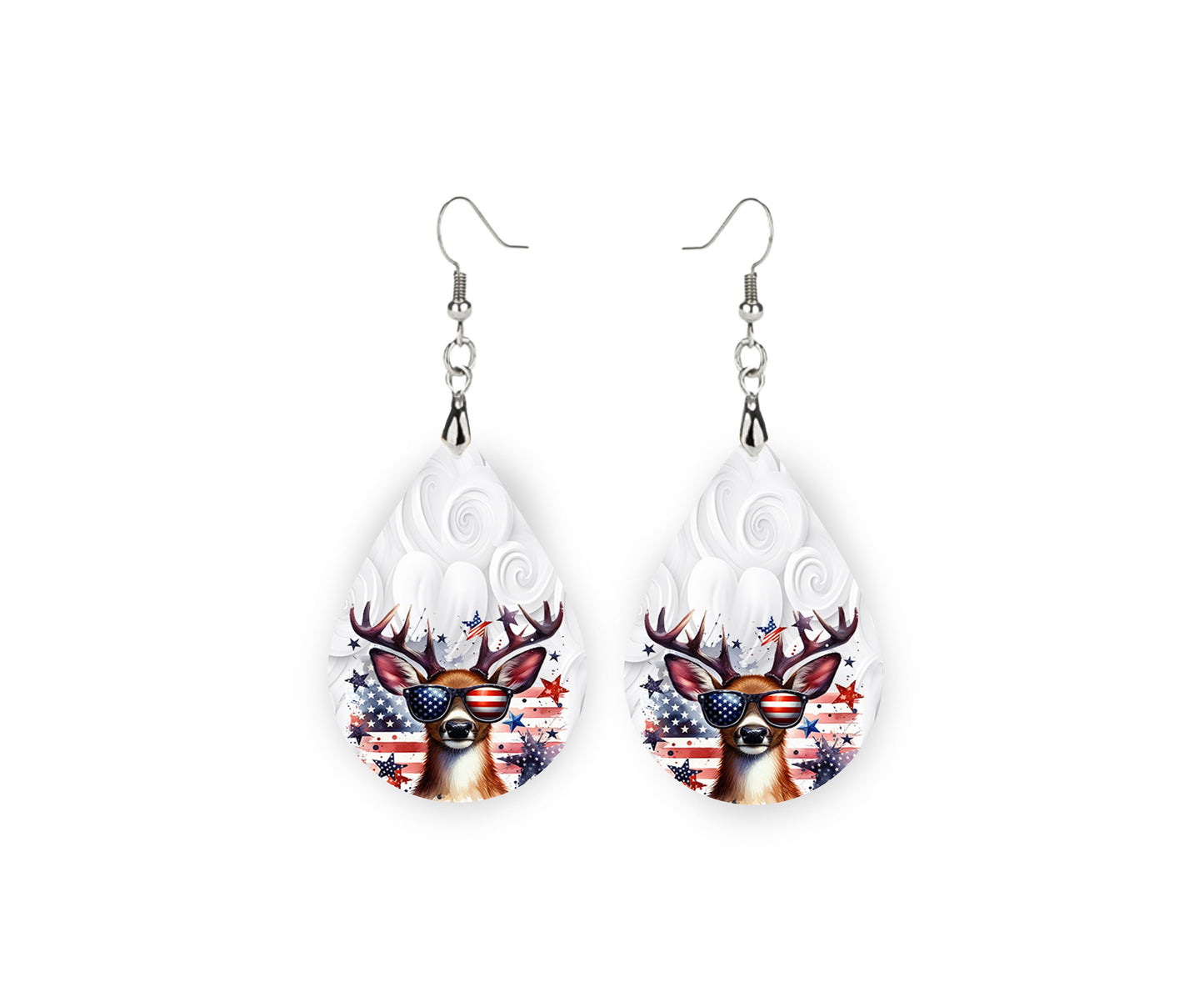 New Release Patriotic Deer Tear Drop Wood Dangle Earrings Hypoallergenic Jewelry