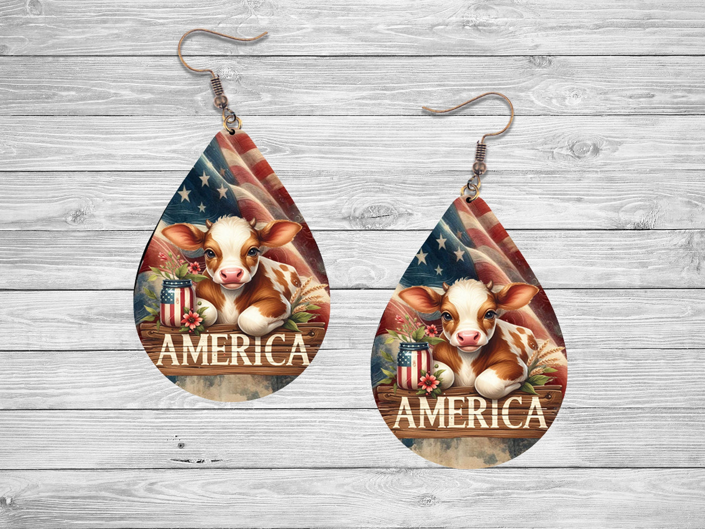 New Release American Cow Tear Drop Wood Dangle Earrings Hypoallergenic Jewelry