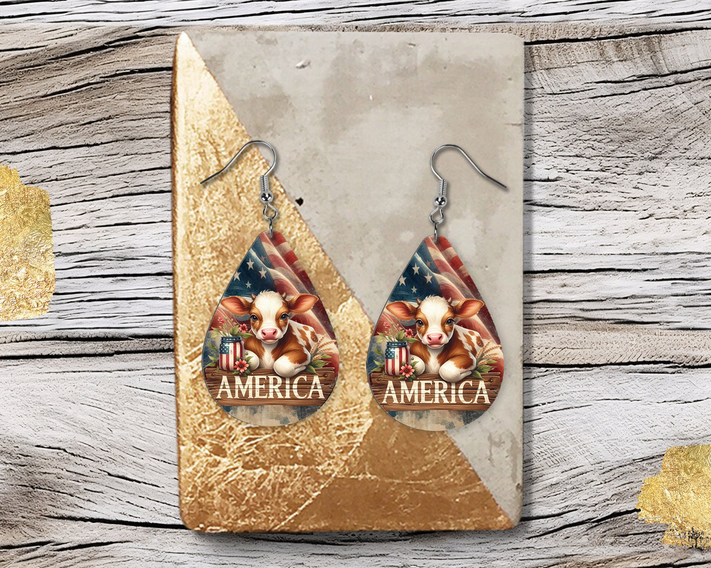 New Release American Cow Tear Drop Wood Dangle Earrings Hypoallergenic Jewelry