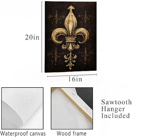 16x20 Black Fleur de Lis Wall Art Canvas Print