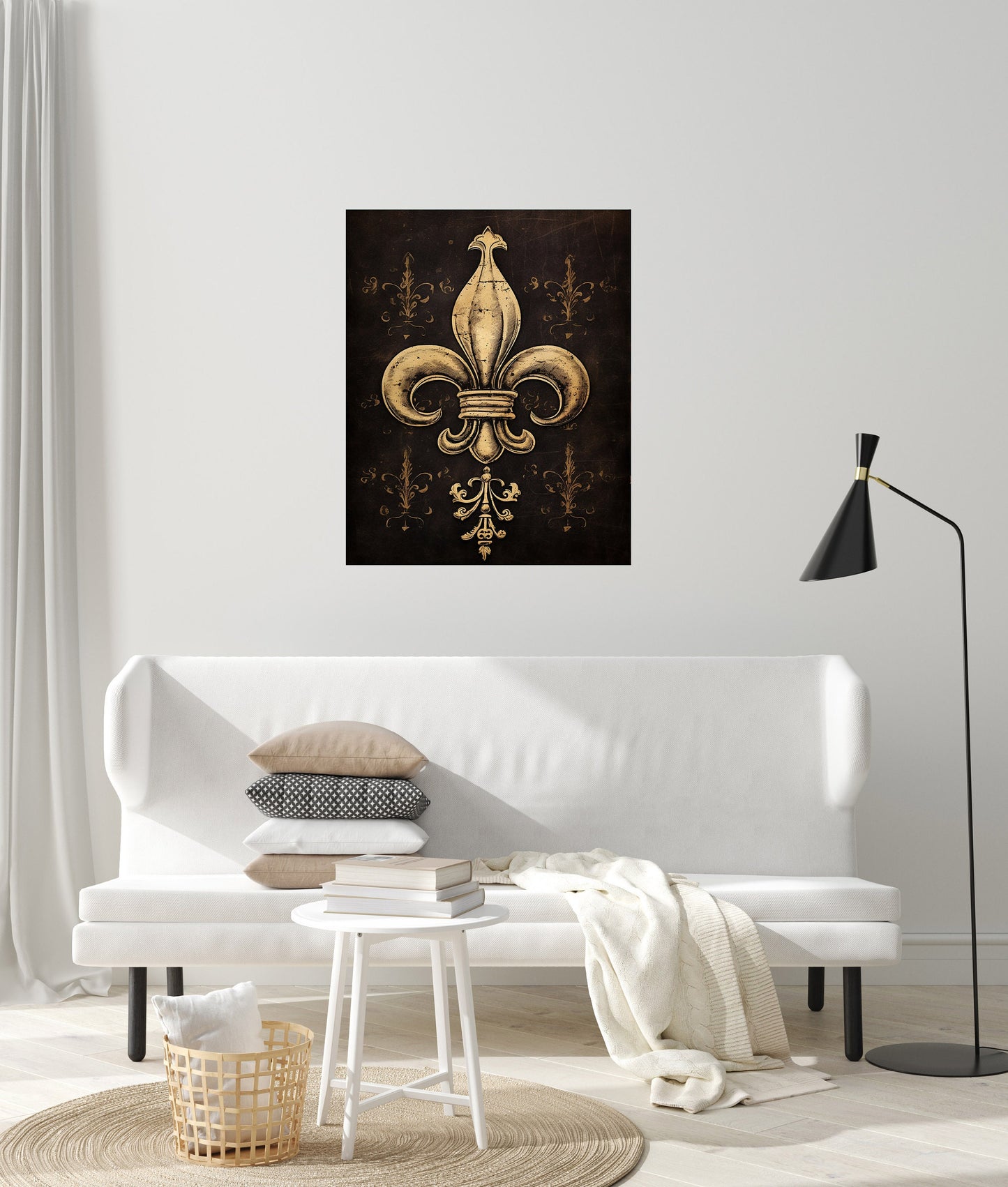 16x20 Black Fleur de Lis Wall Art Canvas Print