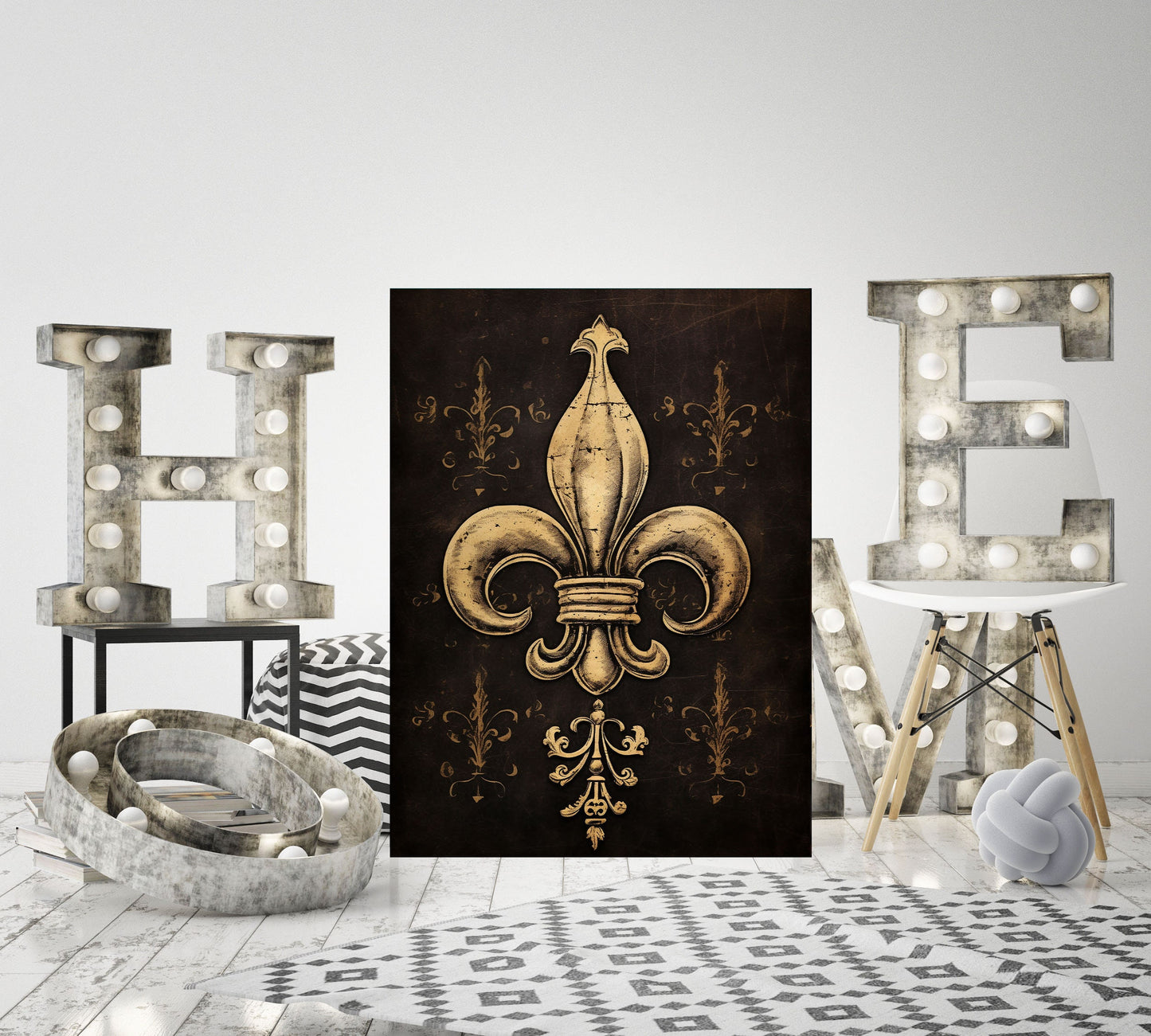 16x20 Black Fleur de Lis Wall Art Canvas Print