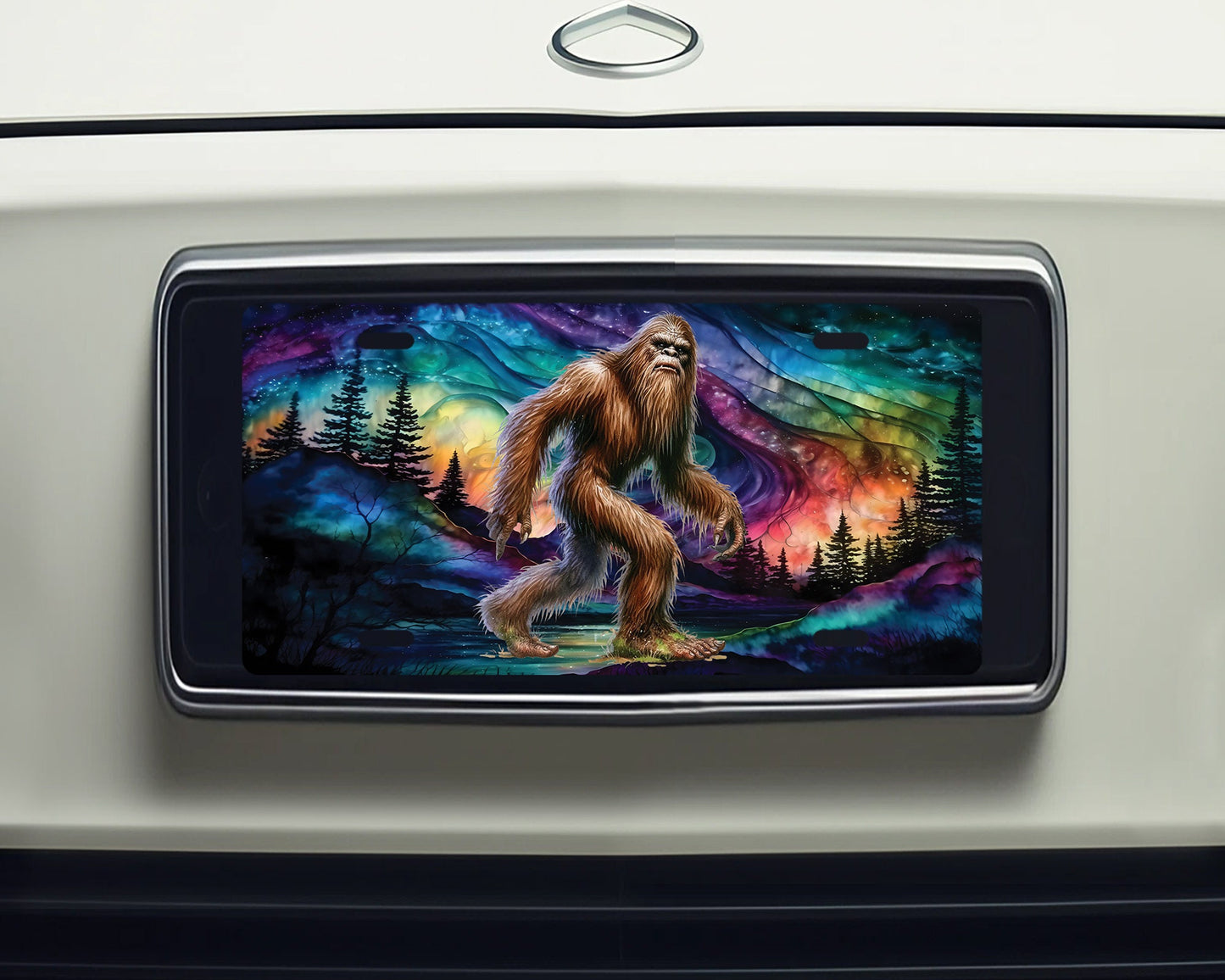 Bigfoot Alcohol Ink Northern Lights Vanity Decorative Front License Plate Cute Car License Plate Aluminum Metal Plate