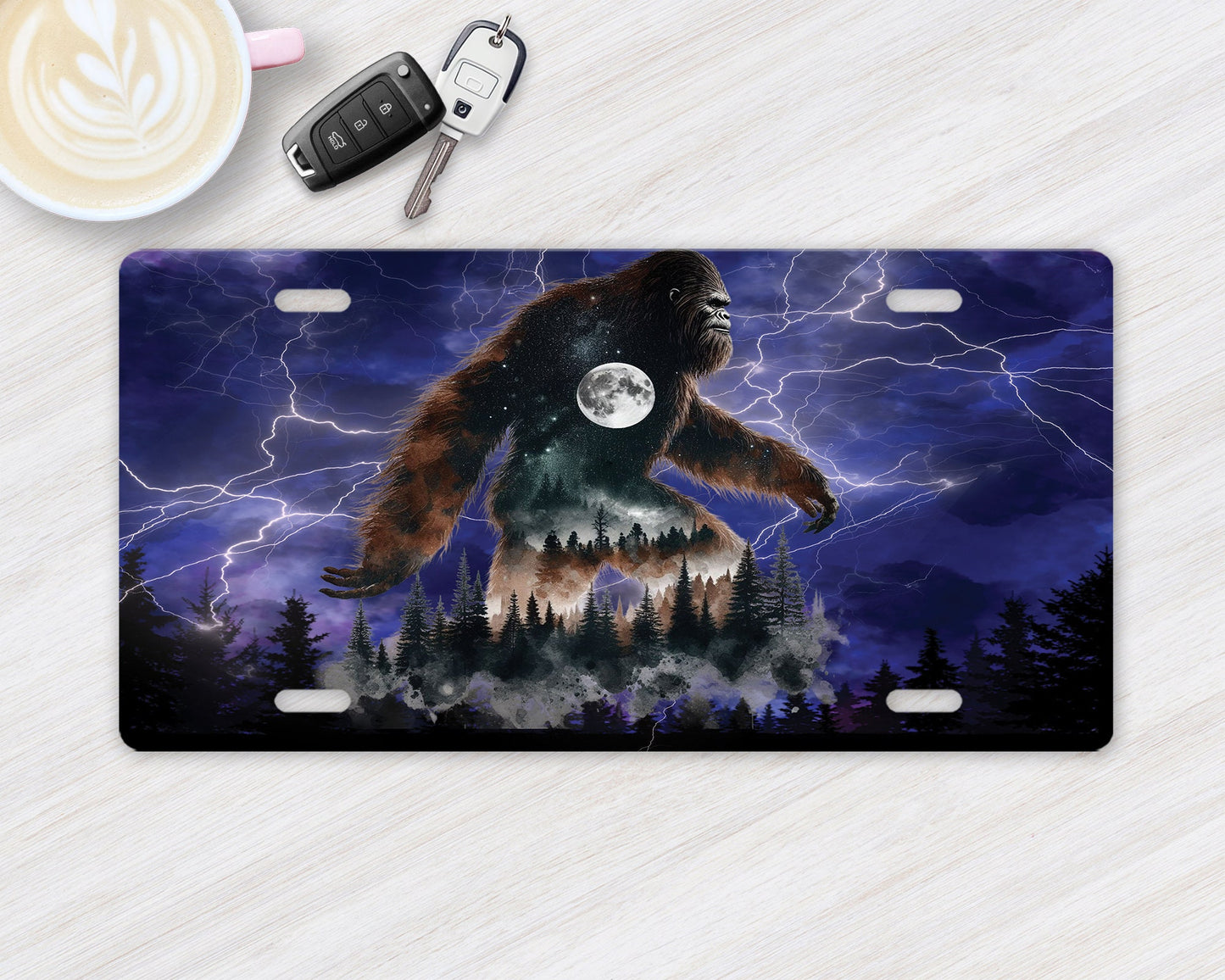 New Release, Vanity Front License Plate, Bigfoot Stormy Night Aluminum Vanity License Plate Car Accessory Decorative Front Plate