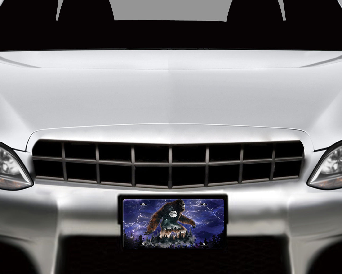 New Release, Vanity Front License Plate, Bigfoot Stormy Night Aluminum Vanity License Plate Car Accessory Decorative Front Plate