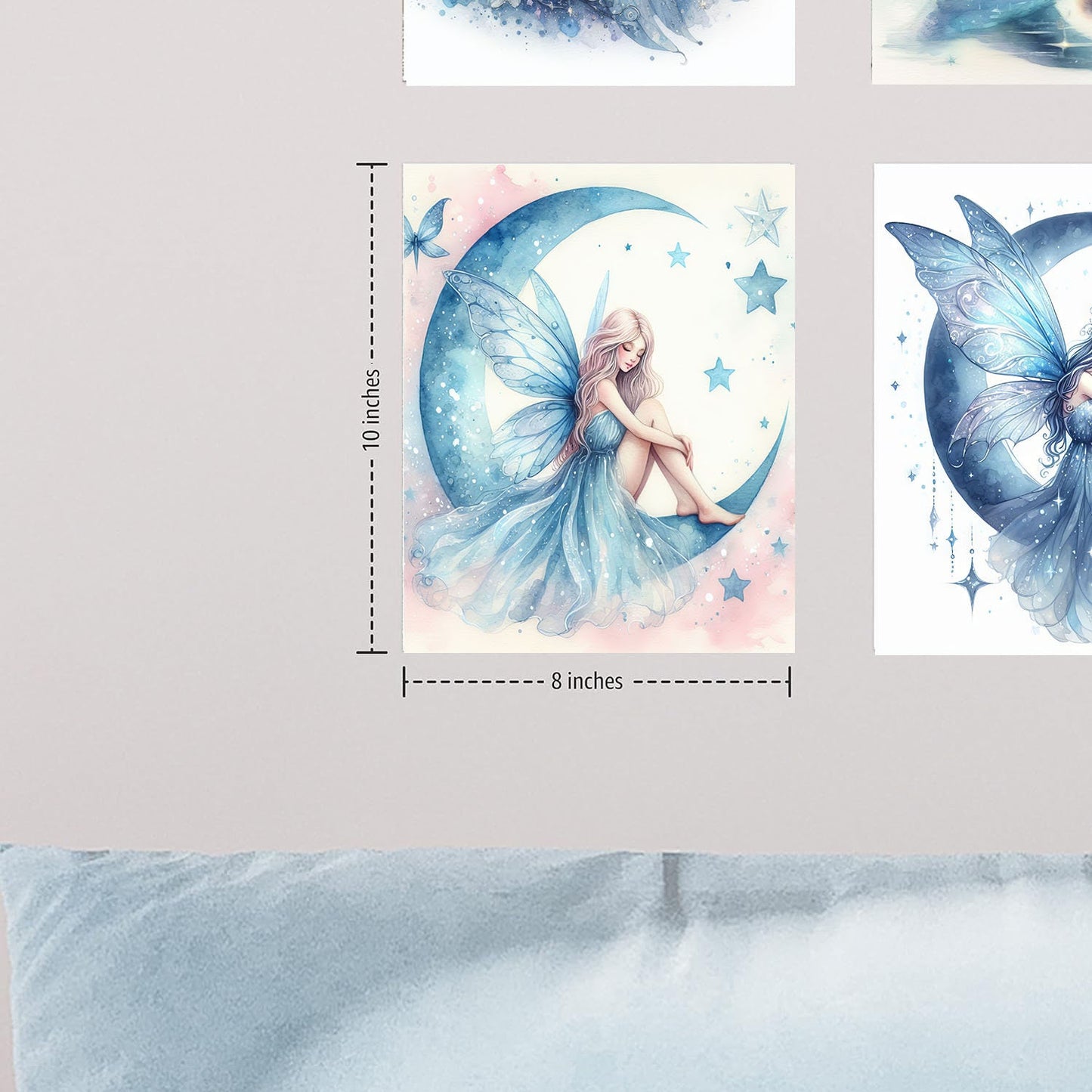 Set of 4  8x10 Blue Moon Fairy Wall Art, Canvas Prints, Contemporary Wall Art