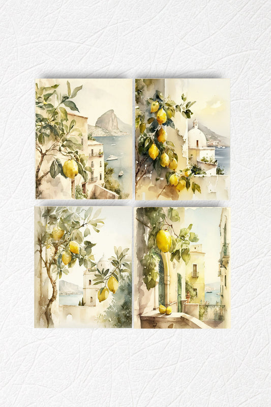 Set of 4  8x10 Isle of Capri Lemons Canvas Print,  Contemporary Wall Art