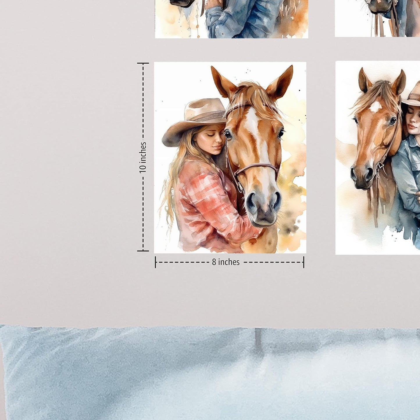 Set of 4  8x10 Girls and Horses Wall Art Canvas Print, Contemporary Wall Art